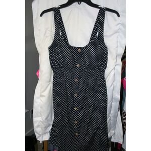 Rhapsody Womens Polka Dot Cotton Sun Dress Black White Button Front RW1718-A27 L